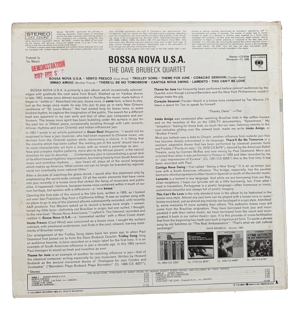 Vinyl: BOSSA NOVA U.S.A. - The Dave Brubeck Quartet — Dave Brubeck